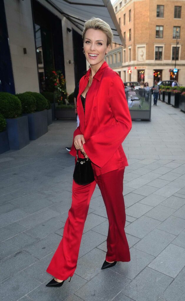 Wallis Day in a Red Pantsuit