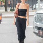 Bella Hadid in a Black Top Arrives at Her Apartment in NYC