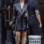 Demi Lovato in a Black Leather Blazer Shops on Rodeo Drive in Beverly Hills