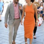 Eva Longoria in an Orange Dress Was Seen Out with Jose Antonio Baston in Taormina