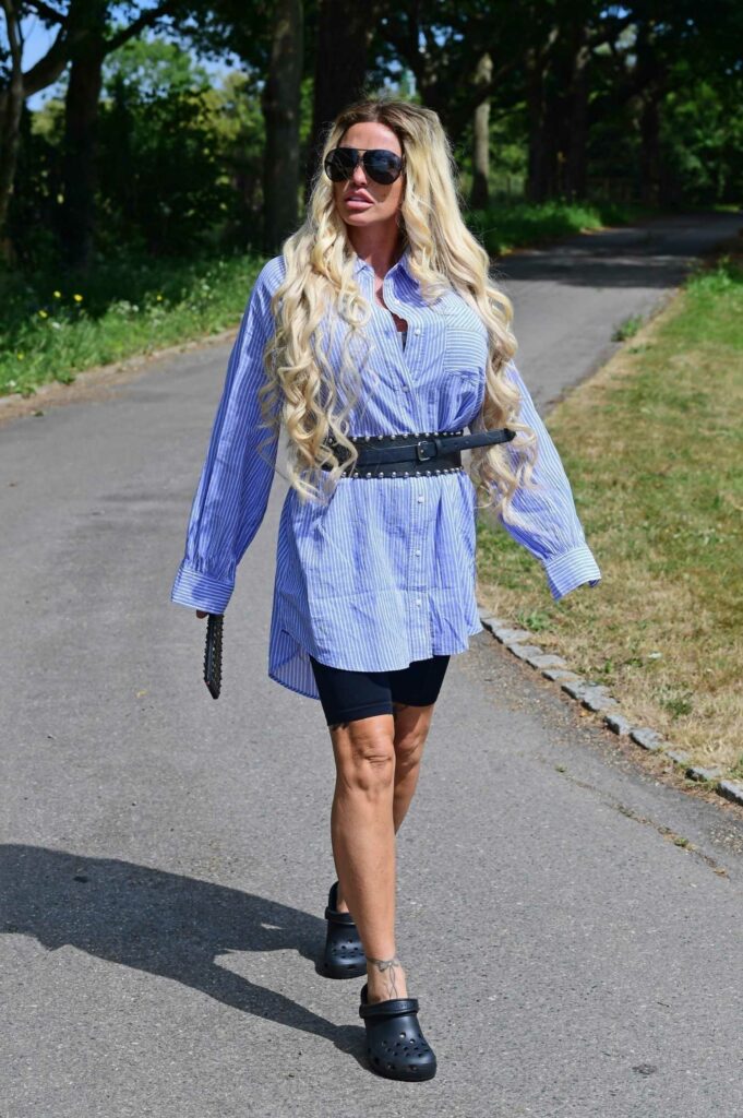 Katie Price in a Blue Striped Shirt