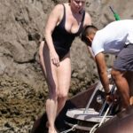 Stella Mccartney in a Black Swimsuit on the Boat in Capri