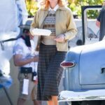 Brie Larson in a Plaid Skirt on the Set of the Lessons in Chemistry in Los Angeles