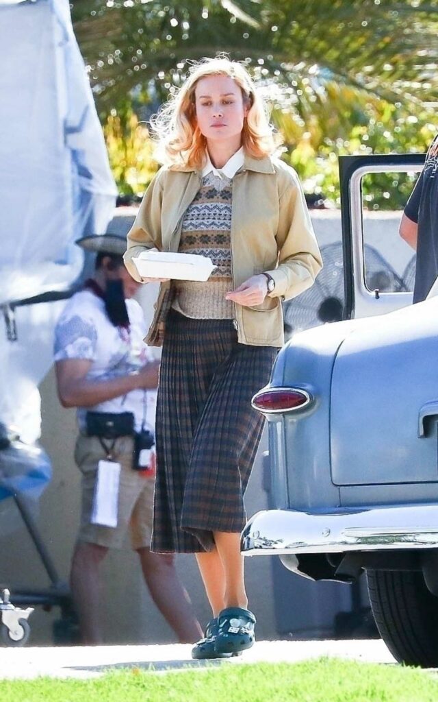 Brie Larson in a Plaid Skirt