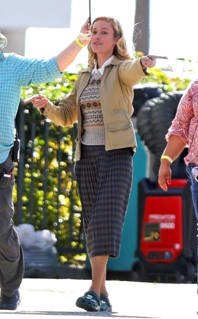 Brie Larson in a Plaid Skirt