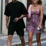Chloe Lecareux in a Floral Dress Was Seen Out for a Stroll with Her Boyfriend in Saint Tropez