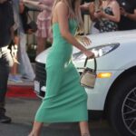 Chrishell Stause in a Green Dress Arrives at the Selling Sunset Offices in West Hollywood