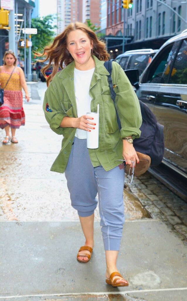 Drew Barrymore in an Olive Jacket