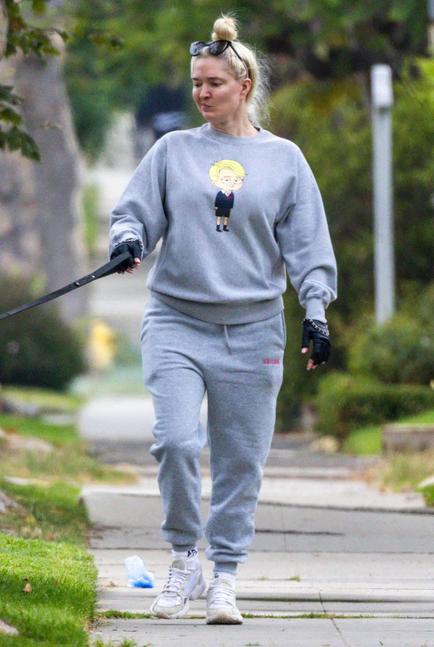 Erika Jayne in a Grey Sweatsuit Walks Her Dog in Los Angeles – Celeb Donut