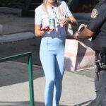 Heather Young in a Baby Blue Pants while Filming Selling Sunset in West Hollywood