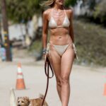 Lady Victoria Hervey in a Gold Bikini Takes Her Dog for a Beach Stroll in Malibu