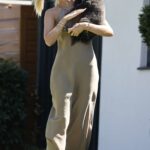Megan McKenna in an Olive Dress Was Seen with Her Dog Daisy in Essex