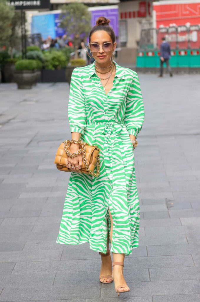 Myleene Klass in a Green Animal Print Dress