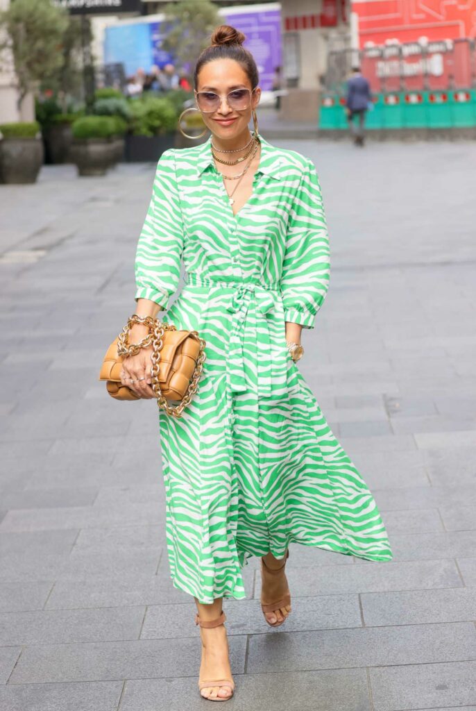 Myleene Klass in a Green Animal Print Dress