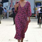 Myleene Klass in a Lilac Floral Dress Leaves the Global Radio in London