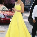 Nathalie Emmanuel in a Yellow Dress Arrives at Her Hotel in New York