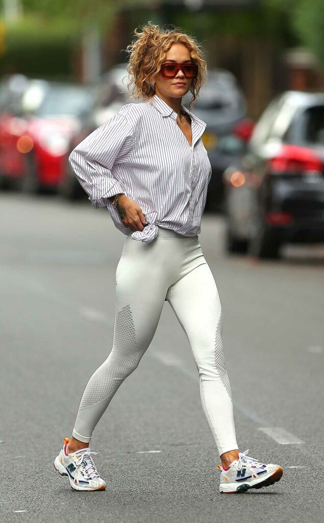 Rita Ora in a White Leggings
