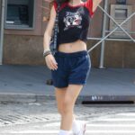 Amelia Hamlin in a Blue Shorts Was Seen on Labor Day Around Manhattan’s West Village Neighborhood in NYC