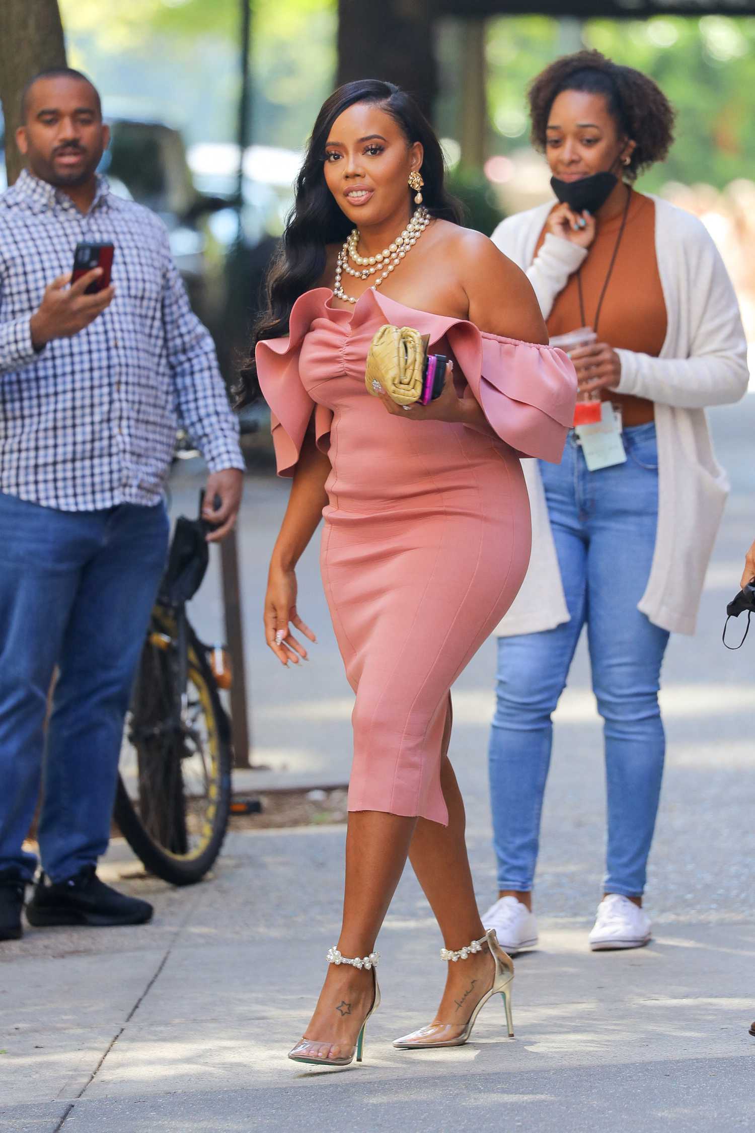 Angela Simmons In A Pink Dress Leaves The Tamron Hall Show In New York