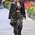 Ashley Roberts in a Black Leather Jacket Leaves the Global Studios in London