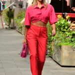 Ashley Roberts in a Red Ensemble Leaves the Global Radio Studios in London