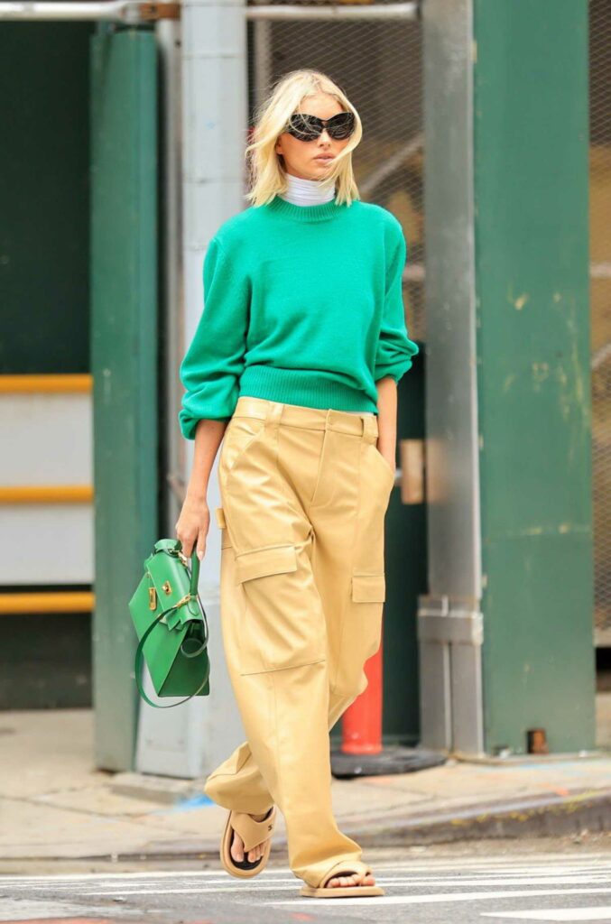 Elsa Hosk in a Green Sweater