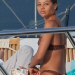 Emma Thynn in a Brown Animal Print Bikini on a Yacht in Saint Tropez