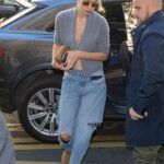 Gigi Hadid in a Blue Ripped Jeans Was Seen Out in Paris