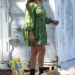 Gina Rodriguez in a Green Dress on the Set of Not Dead Yet in Los Angeles