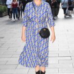 Kelly Brook in a Blue Patterned Dress Leaves the Heart Radio Studios in London