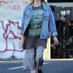 Lucy Boynton in a Blue Denim Jacket on the Set of The Greatest Hits in Los Angeles