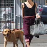 Selma Blair in a Black Tank Top Walks with Her Service Dog in Los Angeles