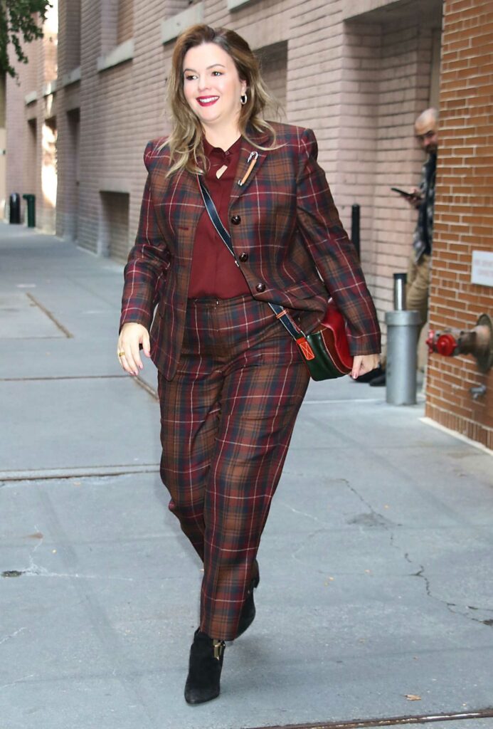 Amber Tamblyn in a Plaid Pantsuit