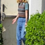 Brie Larson in a Sweater Vest Leaves the Set of Lessons in Chemistry in Los Angeles