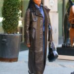 Gabrielle Union in a Brown Leather Coat Leaves Her Hotel in New York
