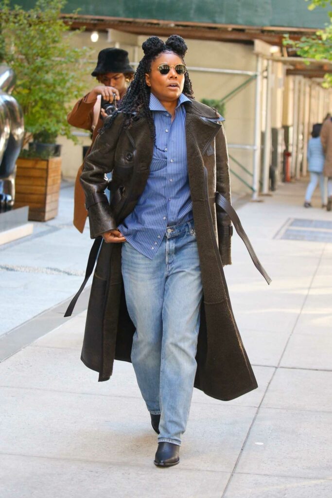 Gabrielle Union in a Brown Leather Coat
