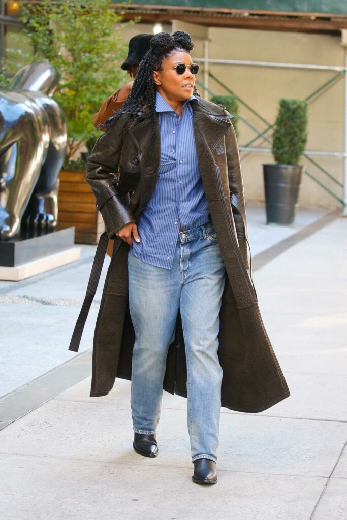 Gabrielle Union in a Brown Leather Coat
