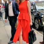 Geena Davis in a Red Dress Arrives at Good Morning America in New York