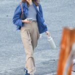 Kaia Gerber in a Beige Pants Was Seen Out in Downtown in Los Angeles