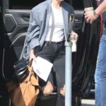 Lady Gaga in a Grey Blazer Arrives at a Music Studio in West Hollywood
