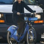 Lara Bingle in a Black Shirt Does a Bike Ride in New York