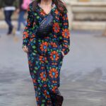 Myleene Klass in a Black Floral Jumpsuit Arrives at the Smooth Radio in London