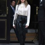 Victoria Beckham in a White Blouse Leaves Her Hotel in Paris