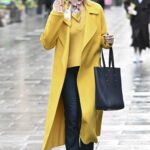Amanda Holden in a Yellow Coat Leaves the Global Studios in London