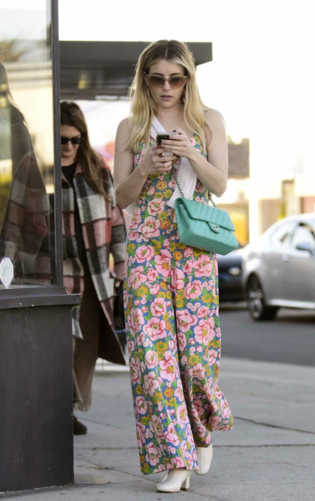Emma Roberts in a Floral Jumpsuit