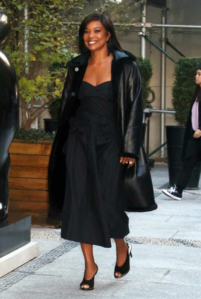 Gabrielle Union in a Black Leather Coat