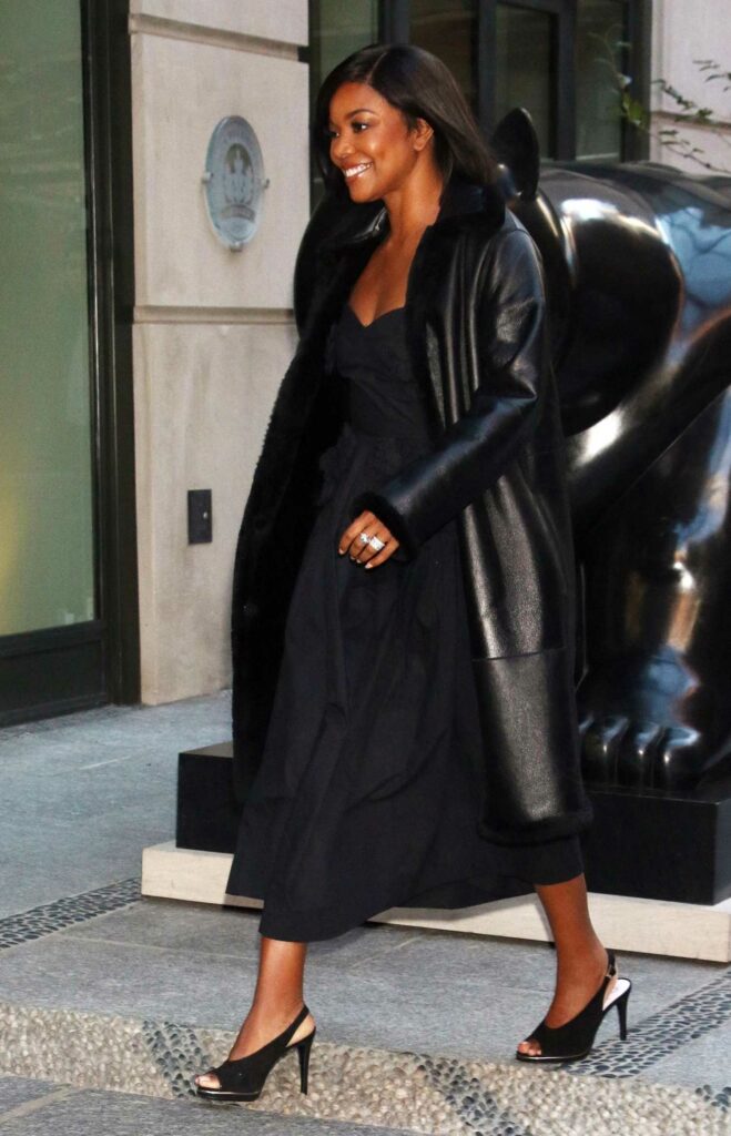 Gabrielle Union in a Black Leather Coat