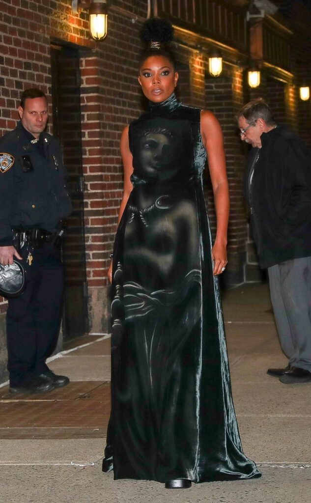 Gabrielle Union in a Black Unique Satin Dress