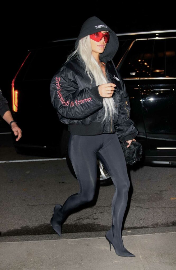 Kim Kardashian in a Black Bomber Jacket