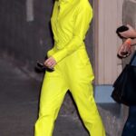Kristen Bell in a Neon Yellow Ensemble Leaves Jimmy Kimmel Live! in Hollywood